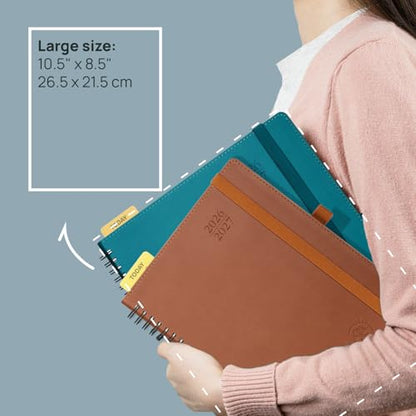 POPRUN Monthly Planner 2026-2027 (Large 8.5" x 10.5") 18 Months Calendar (Jan 2026 - Jun 2027) - 4 Pages per Month with Expense & Notes, Stair-like tabs, Leather Cover, Sunday Starts - Black - color: Black, size: Large -8.5" x 10.5", style: Jan.2026-Jun.2