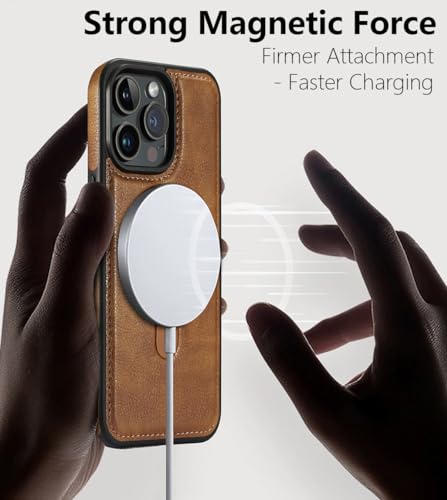 Magnetic for iPhone Leather Case,Invisible Stand [Compatible with Magsafe] Slim Kickstand Phone Cove (Brown, iPhone 15 Plus) - color: Brown, size: iPhone 15 Plus