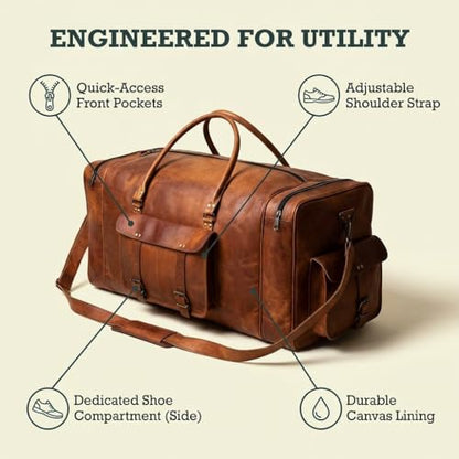 Large Leather 32 Inch Luggage Handmade Duffel Bag Carryall Weekender Travel Overnight Gym Sports Carry On For Men And Women (32 inch) - size: 32 inch