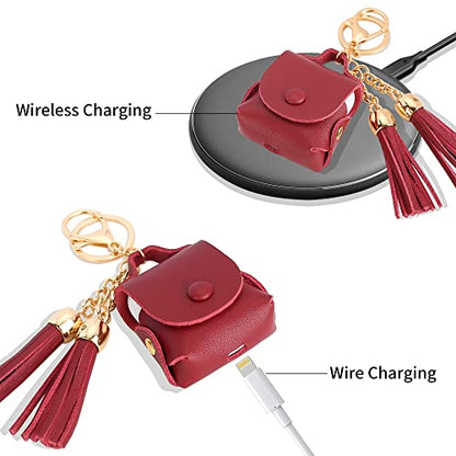 MODOS LOGICOS Charging Case Cover for Apple Air Pods, Genuine Leather Case with a Couple of Drooping Tassels for Apple AirPods 1/2 Charging Case - Wine Red - color: WineRed(GenuineLeather)