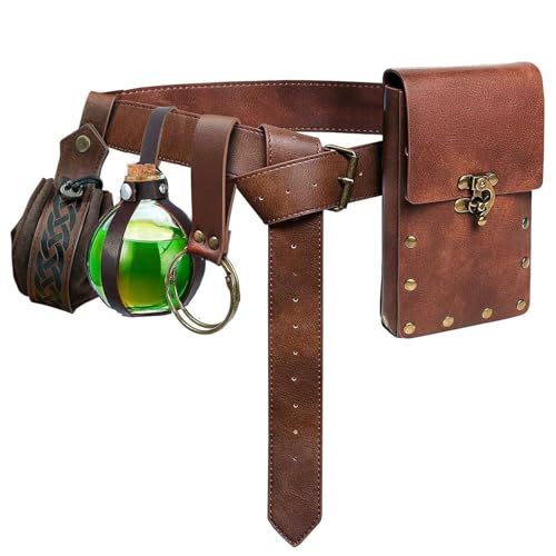 Belt Pouch Waist Bag Fanny Pack Steampunk Phone Holder Medieval Bag Leather Belt Renaissance Cosplay Costume Accessories (Tri-Brown) - color: Tri-Brown