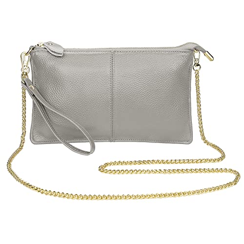 Uromee Genuine Leather Wristlet Wallet Clutch Purses with Detachable Chain | Crossbody Bag Handbag with removable Shoulder Chain for Women Daily Shopping - color: 0219 Light Grey