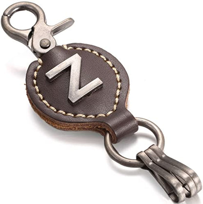 Leather Keychain For Men, Single Letter Alphabet with Easy Clasp - color: Z - Rich Brown