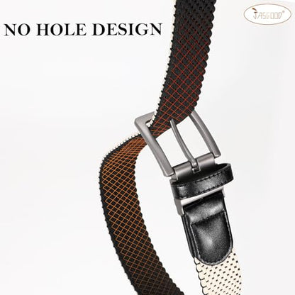 JASGOOD Men's Reversible Braided Stretch Belt Casual Golf Elastic Woven Belt with Rotating Buckle for Jeans Pants - color: Black/Beige, size: Fit Waist Size 47"-53"