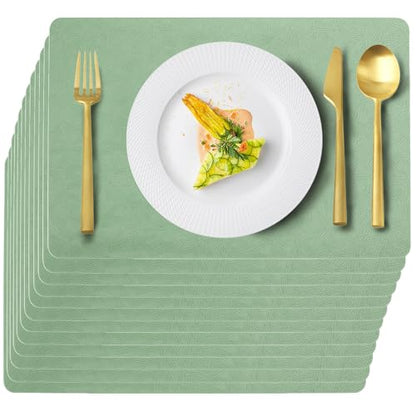 Green Plastic Placemats Set of 12, Faux Leather Waterproof Table Mats | Green Vinyl place mats,Wipeable and heat resistant table mats.Easy to clean,great for indoor and outdoor - color: Green