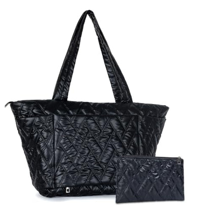 BUG Lightweight Women Laptop Tote Bag for Work, Casual Handbag for Travel Beach College Teacher - color: Glossy Black