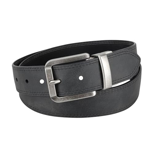 Columbia Men's 2-in-1 Reversible Casual Leather Belt – Versatile Everyday Style, Dual-sided Strap - color: Black/Black Canvas, size: Medium (34-36)