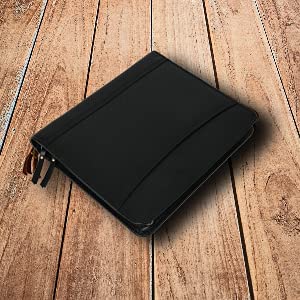 Leather Business Portfolio Padfolio Document Organizer with Writing Pad Resume Professional Interview Zipper Writing Notepad Folder for Men Women (Black) | Business Portfolio with Legal Pad Holder, Card Slots, Pen Holder, Document Folder for Office, Meeti