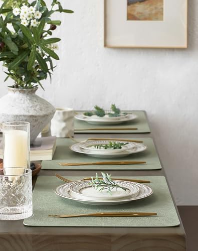 Leetaltree Reversible Faux Leather Placemats Set of 8, 12x17 Inch, Heat Resistant Waterproof Non-Slip Table Mats for Dining Kitchen, Mint Green - color: Mint Green, size: 8 Pack