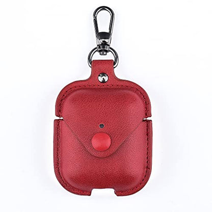 Headphones Cases for AirPods Case Cover, Business PU Leather Earphone Cases Headphone Covers with Carabiner Apple AirPods 2nd Gen 1st Charging Case Cases - color: Red, size: AirPods & AirPods 2