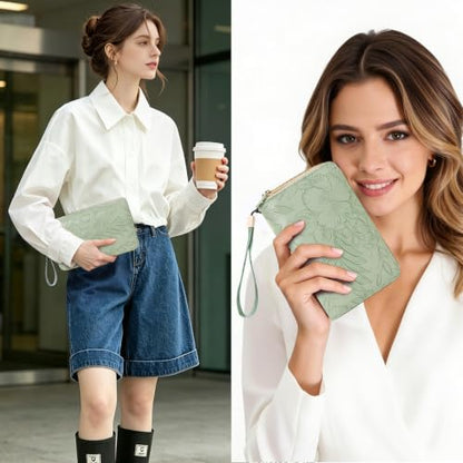 A6 Binder Zipper Budget, Planner for Travel & Study | Faux leather A6 organizer with zipper, cash pouches, lined pages, card slots and pen holder for budgeting. - color: Green2