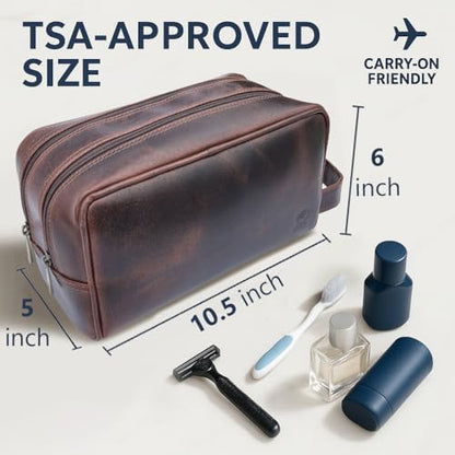 RUSTIC TOWN Leather Toiletry Bag for Men - Travel Shaving Ditty Kit - Bathroom Shower Toiletries Organizer - Leather Cosmetic Bag for Women (Walnut Brown) - color: Walnut Brown