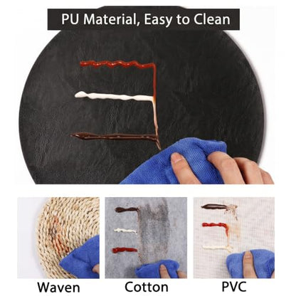 Embossed PU Leather Placemats, Waterproof Coffee Coasters, Kitchen Table Mats, Easy to Wipe Off for Dining Round Table - color: D Black, size: Set of 4