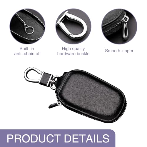 Universal Key Fob Covers for Car Keys, Car Smart Leather Key fob Holder for Remote Key Fob, Key Organizer with Hook, Suitable for Most Cars (Black)