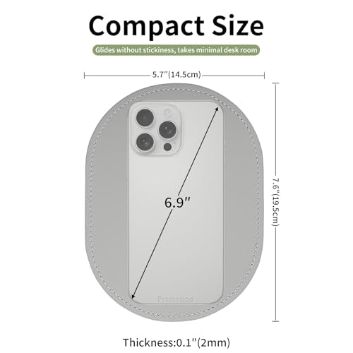 Small Mouse Pad for Laptop – 3 Shapes: Rectangle, Oval & Waterdrop | Vegan Leather Mini Travel Mouse Pad with Hand-Edge Finishing & Fine Stitching, Waterproof, Non-Slip - color: Oval-Mist Gray, size: 7.7" x 5.7"