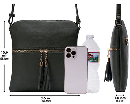 Solene Womens Lightweight Medium Crossbody Purse with Tassel, Perfect Size Crossbody Bags for Daily Use, travel - color: Olive