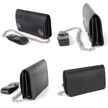 Milwaukee Leather MLW7865 Men's 7" Black Soft Premium Cowhide Leather Tri Fold Wallet w/Anti-Theft Stainless Steel Chain - color: MLW7825-BIFOLD, size: 6 Inch