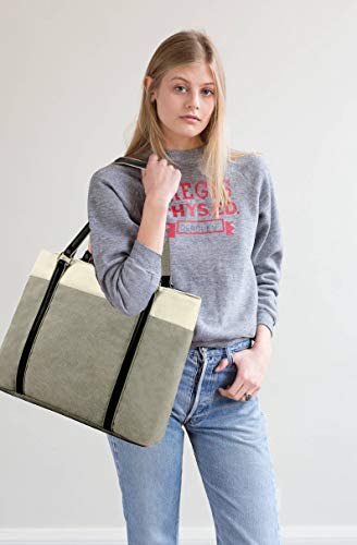 Laptop Tote Bag for Women, 15.6 Inch Work Bag with Laptop Compartment and Zipper, Canvas Computer Tote for Teacher - color: Gray