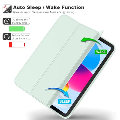 ToaPoia Case for iPad (A16) 11 Inch 2025/iPad 10th Generation 10.9 Inch 2022, Slim Trifold Stand Protective Cover with Pencil Holder and Soft TPU Back,Support Auto Sleep/Wake (Light Green) - color: Light Green