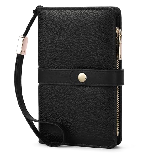 Small Wallet Women RFID Blocking Vegan Leather Slim Thin Bifold Credit Card Wallet Passport Holder Ladies Travel Wallet Mini Purse with Zipper Pocket - color: Black