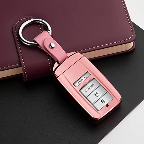 Compatible with Acura Key Fob Cover Key Chain TLX RLX NSX RDX MDX ILX PLX Pink TPU Protector Car Key Chain Holder Case Accessories - color: Rose Gold