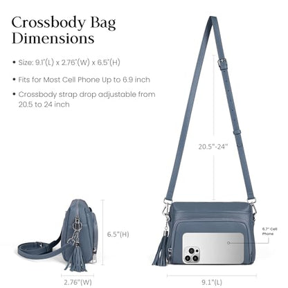 befen Genuine Leather Crossbody Bags for Women Leather Wallet Travel Purse | Real Leather, Purse with Built in Wallet, RFID Blocking Card Slots, Crossbody Bag with Wallet, Detachable Shoulder Strap - color: Light Blue