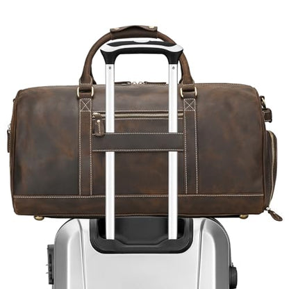 Full Grain Leather Duffel Bags for Men and Women Travel Overnight Weekend Leather Bags Sports Gym Duffel - color: 9801 Dark Brown