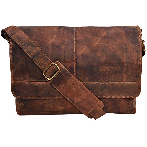 VALENCHI Vintage Leather Messenger Bag for Men & Women 14inch Laptop Bag for College Work & Travel- Handmade