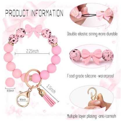 BAOSIWA Silicone Beaded Keychain Wristlet Key Ring Bracelet Cute Car Key Chain Holder for Women Girls - color: Bow