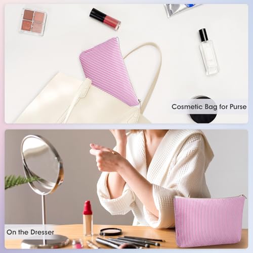 Wandering Nature Makeup Bag Small Cosmetic Bag for Purse 2 Pack Small Make Up Pouch Cute Travel Pouch with Zipper for Women, Pink Stripe - color: Pink Stripe