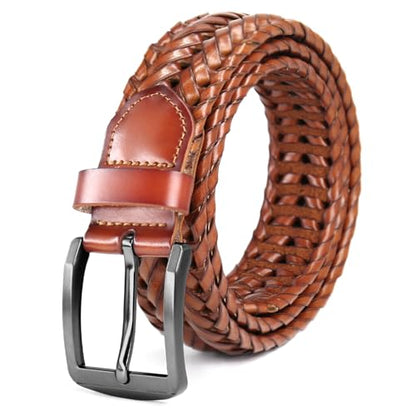 Mens Braided Leather Belt, Casual Woven Belts Fit Golf Pants Jeans - color: Brown, size: 42 (Fits waist:40"-43")