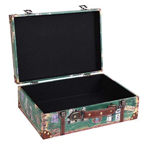 Set of 2 European Landmarks Vintage Wooden Luggage with Leather Straps and Handle - size: Large suitcase size: 17" X 12" X 6"