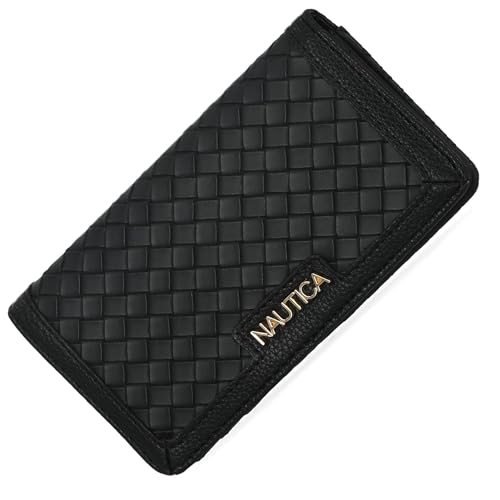 Nautica Seaside Slim Womens Wallet RFID Blocking Credit Card Holder, Coin Purse, Checkbook Organizer Clutch, Small Vegan Leather Wallet for Travel, Black (Woven) - color: Black (Woven)