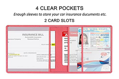 Car Registration and Insurance Holder, Premium PU Leather Vehicle Glove Box Car Organizer Men Women Wallet Accessories Case for ID, Driver's License - Pink - color: Pink