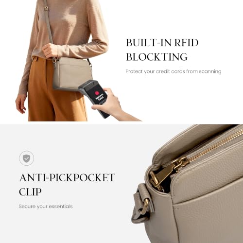 befen Anti-theft Crossbody Bag for Women Genuine Leather, Small Cross Body Shoulder Handbags with RFID Card Slots - color: Taupe