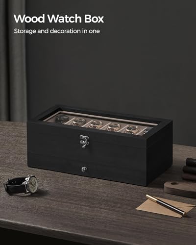 SONGMICS 12-Slot Watch Box, 2-Tier Watch Display Case with Large Glass Lid, Removable Pillows, Velvet Lining, Jewelry Box, Gift Idea, Ebony Black UJOW012B01 - color: Ebony Black, size: 2 Layer 12 Slot