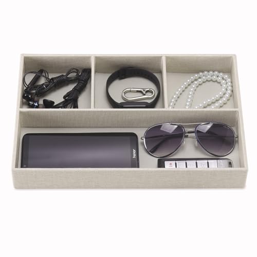 Desktop PU Leather Storage Rack, Proxy Parking tray, Dressing table Desktop Organizer, with 4 Compartments for Placing Mobile Phones, Remote controls, Cosmetics, Watches, and other Decorative trays. - color: Pearl White
