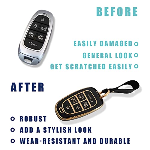 BestEvMod for Ioniq5 Key Fob Cover Accessories,Key Shells with Keychain TPU All-Around Protection Remote Key Case Compatible with 2022-2024 Hyundai Ioniq 5 Accessories (6 Button, Black) | TPU Shells All-Around Protection Remote Key Case Accessories - size