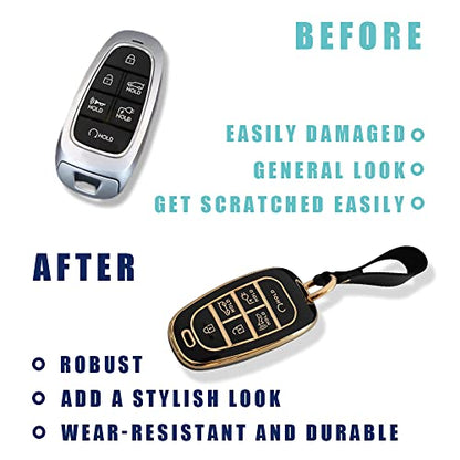 BestEvMod for Ioniq5 Key Fob Cover Accessories,Key Shells with Keychain TPU All-Around Protection Remote Key Case Compatible with 2022-2024 Hyundai Ioniq 5 Accessories (6 Button, Black) | TPU Shells All-Around Protection Remote Key Case Accessories - size