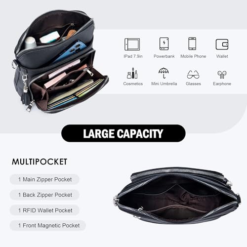 Roulens Crossbody Purse for Women Vegan Leather Medium Crossbody Wallet Bag for Travel Women Shoulder Handbags with Tassel - color: Black