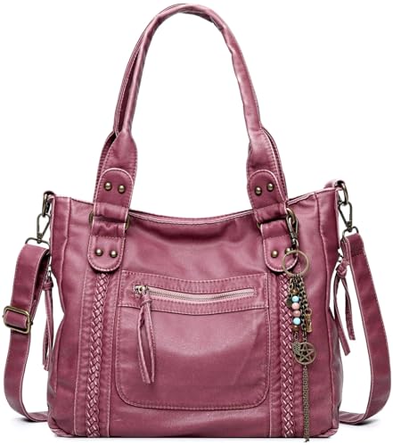 Worldlyda Crossbody Bags for Women Large Tote Soft Leather Purses Washed Y2K Hobo Vintage Handbag Shoulder City Bag - color: Be2504 Burgundy