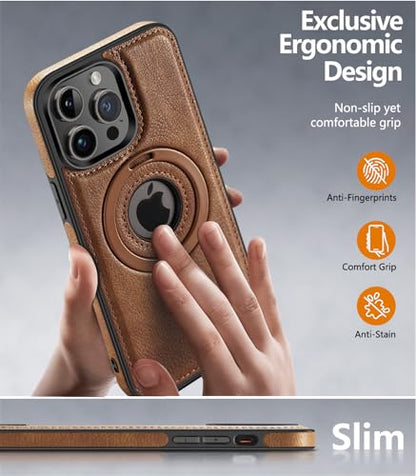 Magnetic for iPhone Leather Case,Invisible Stand [Compatible with Magsafe] Slim Kickstand Phone Cove (Brown, iPhone 15 Plus) - color: Brown, size: iPhone 15 Plus