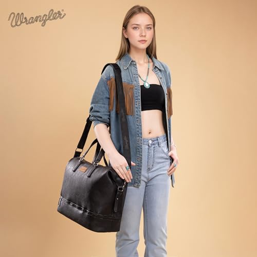 Wrangler Travel Duffel Bag Carry On Overnight Bag with Shoe Compartment Weekender Bag for Women WG253-5110BK - color: L-Black