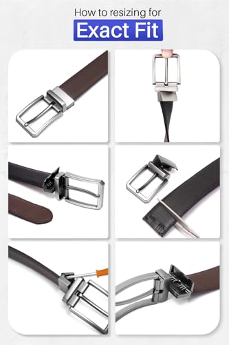 Men’s Casual Leather Belts - Reversible Belts For Men - Dual Side Adjustable buckle Dress Pants Mens Belts - color: Silver Straight Buckle - Reversible Leather Belt, size: 46" - 48" Waist Adjustable