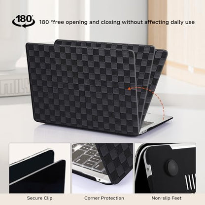 for MacBook Pro 13 Inch Case 2016-2026 M2 M1,Checker Black | Leather Textured, Precise Logo Cutout, With Keyboard Cover, Anti-Fingerprint, Anti-Scratch,Slim,Lightweight - color: Checkerboard Black, size: 2016-2026 Macbook Pro 13 inch M1 M2