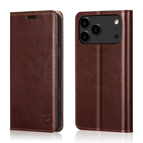 Belemay Leather Wallet Case Compatible with iPhone 17 Pro, Premium Cowhide Leather Two-Tone Effect, RFID Blocking Card Holders, Shockproof TPU Shell, Kickstand, Protective Flip Cover, 6.3", Brown - color: Brown, size: iPhone 17 Pro