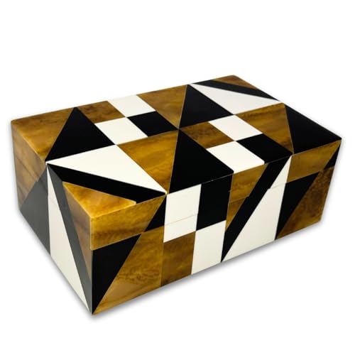Perilla Home Home Decor Decorative Storage Wooden Box Small Geometric Organizer Tool Stash Card Craft Trinket Memory Keepsake Jewelry Box for Men and Women, Gifts For All, Brown, Black and Off White - color: Brown, Black and off white Geomatric