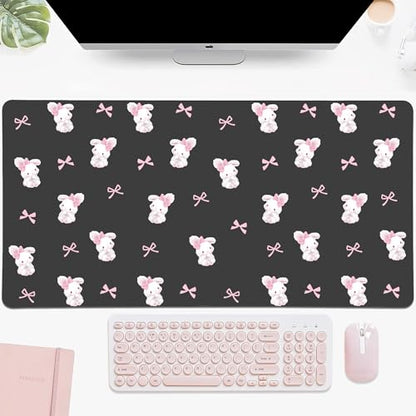 Bow Bunny Desk Mat, Cute Extended Gaming Keyboard Mouse Pad, Large Office Desk Cover Mat Pad Deskmat, Non-Slip Leather Home Office Desk Mat Protector 23.6"x11.8" - color: Bunny, size: S(23.6×11.8 inch)