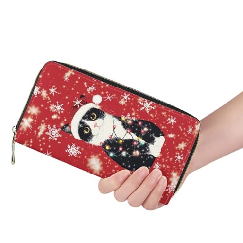 AFPANQZ Long Wallet for Women Slim Purse PU Leather Clutch Zip Around Cards Phone Holder - color: Christmas Cat