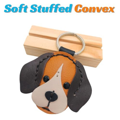 Genuine Leather Keychain, Animal Keyring, Bag Purse Charm Pendant Gifts Handmade, Cute Key Holder, Pets Lover Accessories - color: Begle Dark Brown Ears